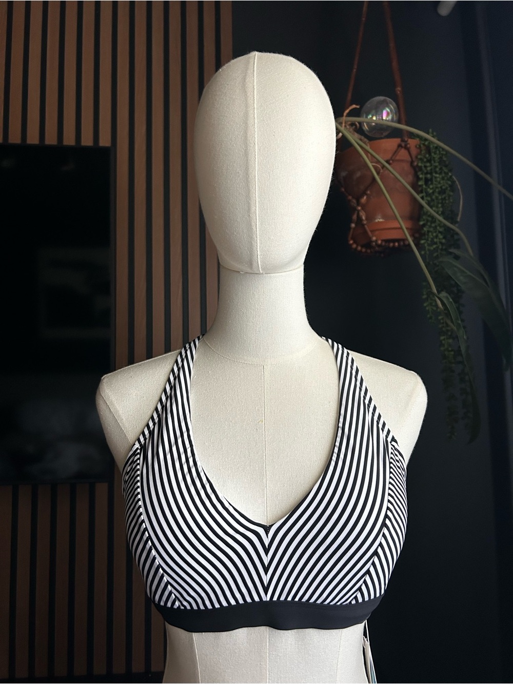 NWT Bleu Rod Beattie Black & White Striped V-Neck bikini top